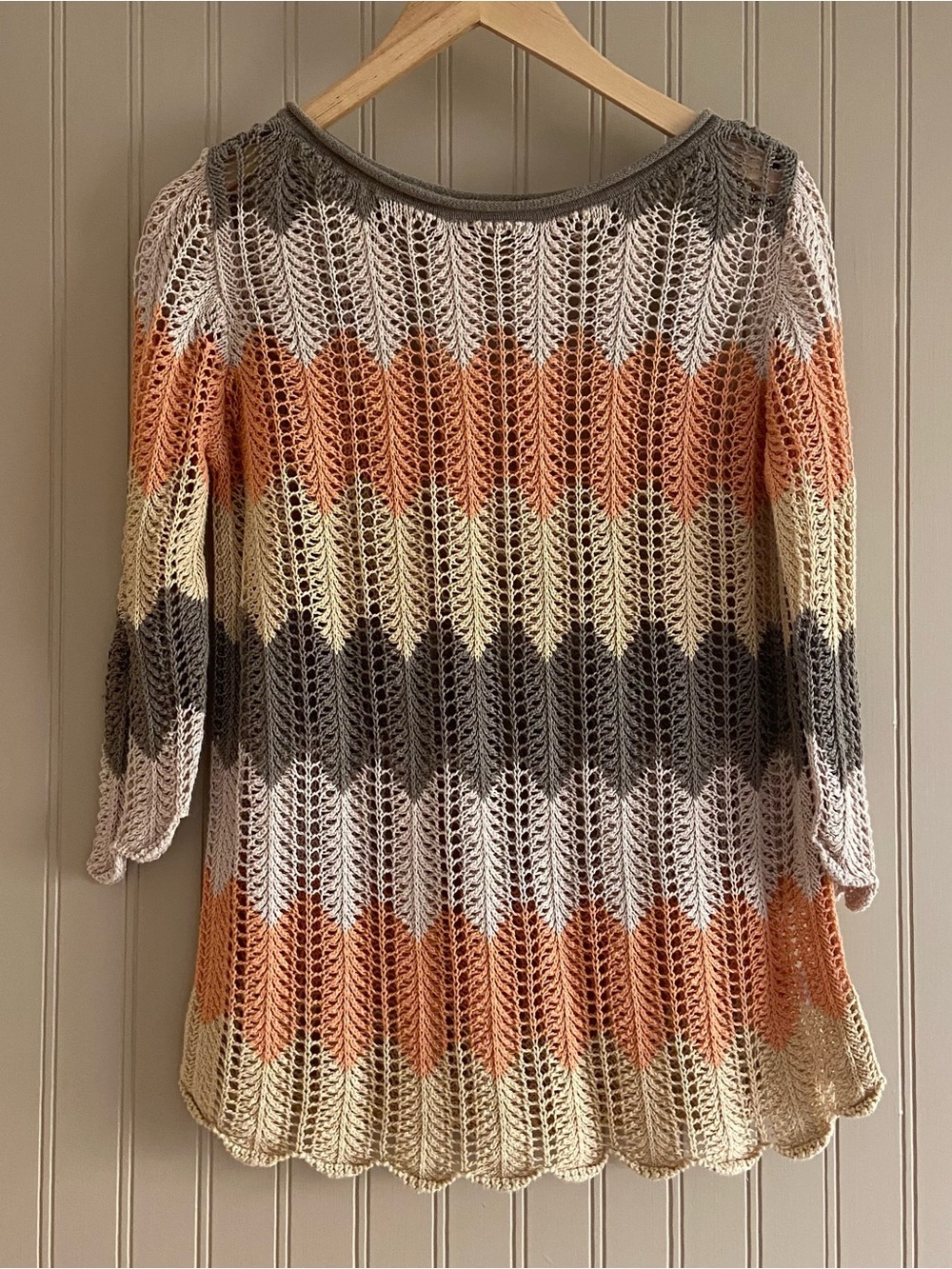 Y2K style St. John’s Bay Ramie Cotton Open Knit Chevron Sweater Women’s Size Med